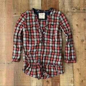 Abercrombie and Fitch womens size S red green white button down with front tie